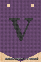 A simulated image of the stitched needlepoint design: Banner 13m Pointed V Black on Purple. Not A.I. generated.