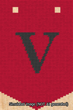 A simulated image of the stitched needlepoint design: Banner 13m Pointed V Black on Red. Not A.I. generated.