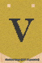 A simulated image of the stitched needlepoint design: Banner 13m Pointed V Black on Yellow. Not A.I. generated.
