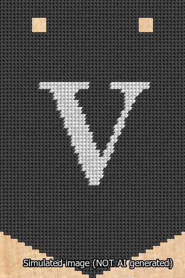 A simulated image of the stitched needlepoint design: Banner 13m Pointed V White on Black. Not A.I. generated.