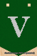 A simulated image of the stitched needlepoint design: Banner 13m Pointed V White on Green. Not A.I. generated.