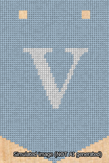 A simulated image of the stitched needlepoint design: Banner 13m Pointed V White on Light Blue. Not A.I. generated.