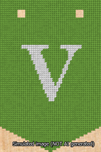A simulated image of the stitched needlepoint design: Banner 13m Pointed V White on Light Green. Not A.I. generated.