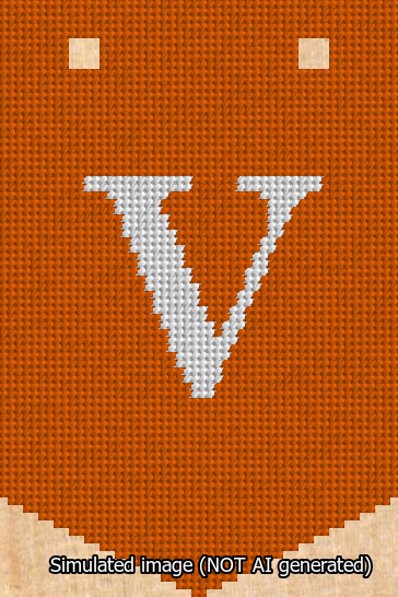 A simulated image of the stitched needlepoint design: Banner 13m Pointed V White on Orange. Not A.I. generated.