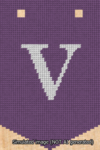A simulated image of the stitched needlepoint design: Banner 13m Pointed V White on Purple. Not A.I. generated.