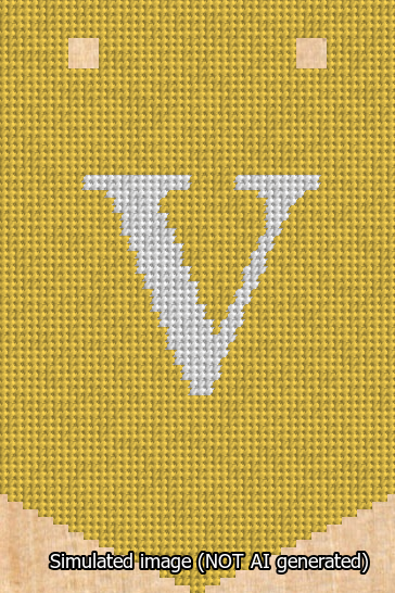 A simulated image of the stitched needlepoint design: Banner 13m Pointed V White on Yellow. Not A.I. generated.