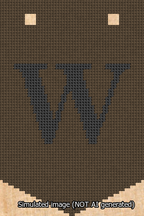 A simulated image of the stitched needlepoint design: Banner 13m Pointed W Black on Brown. Not A.I. generated.