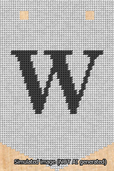 A simulated image of the stitched needlepoint design: Banner 13m Pointed W Black on White. Not A.I. generated.
