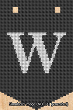 A simulated image of the stitched needlepoint design: Banner 13m Pointed W White on Black. Not A.I. generated.