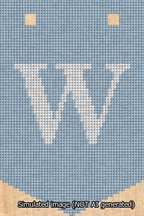 A simulated image of the stitched needlepoint design: Banner 13m Pointed W White on Light Blue. Not A.I. generated.
