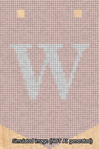 A simulated image of the stitched needlepoint design: Banner 13m Pointed W White on Pink. Not A.I. generated.