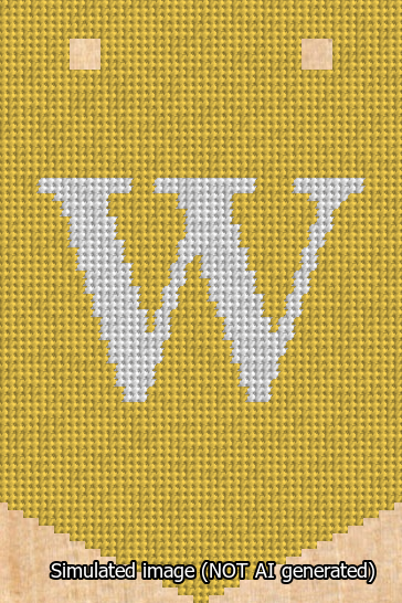 A simulated image of the stitched needlepoint design: Banner 13m Pointed W White on Yellow. Not A.I. generated.