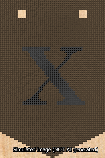 A simulated image of the stitched needlepoint design: Banner 13m Pointed X Black on Brown. Not A.I. generated.