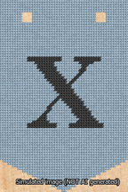 A simulated image of the stitched needlepoint design: Banner 13m Pointed X Black on Light Blue. Not A.I. generated.
