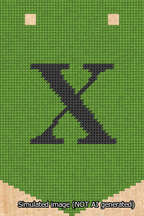 A simulated image of the stitched needlepoint design: Banner 13m Pointed X Black on Light Green. Not A.I. generated.