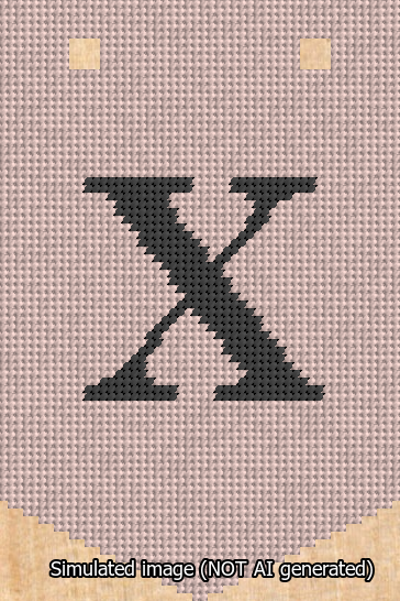 A simulated image of the stitched needlepoint design: Banner 13m Pointed X Black on Pink. Not A.I. generated.
