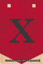 A simulated image of the stitched needlepoint design: Banner 13m Pointed X Black on Red. Not A.I. generated.