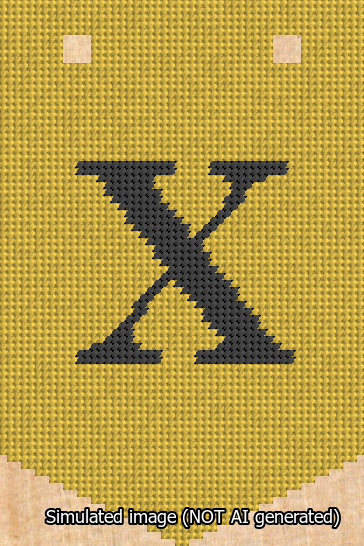 A simulated image of the stitched needlepoint design: Banner 13m Pointed X Black on Yellow. Not A.I. generated.