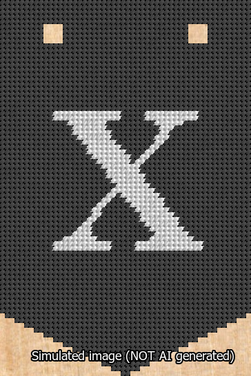 A simulated image of the stitched needlepoint design: Banner 13m Pointed X White on Black. Not A.I. generated.
