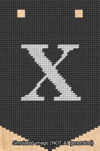 A simulated image of the stitched needlepoint design: Banner 13m Pointed X White on Black. Not A.I. generated.