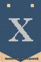 A simulated image of the stitched needlepoint design: Banner 13m Pointed X White on Blue. Not A.I. generated.