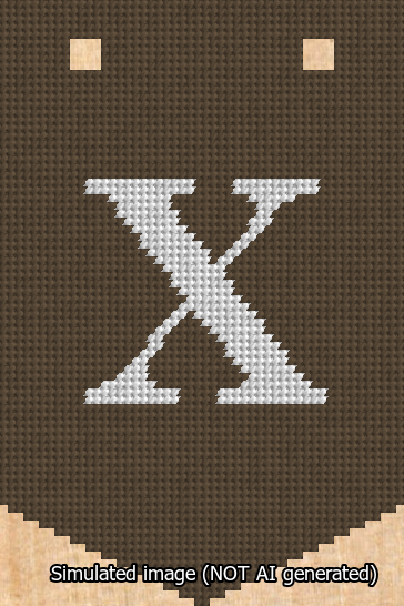 A simulated image of the stitched needlepoint design: Banner 13m Pointed X White on Brown. Not A.I. generated.