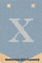 A simulated image of the stitched needlepoint design: Banner 13m Pointed X White on Light Blue. Not A.I. generated.