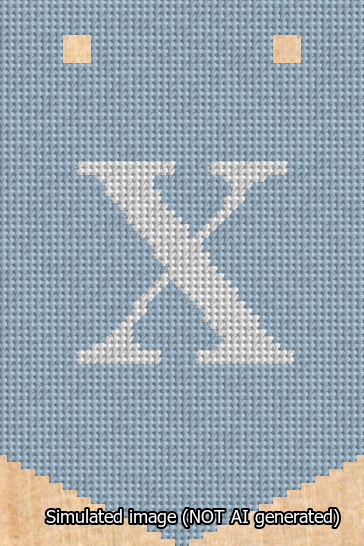 A simulated image of the stitched needlepoint design: Banner 13m Pointed X White on Light Blue. Not A.I. generated.