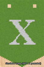 A simulated image of the stitched needlepoint design: Banner 13m Pointed X White on Light Green. Not A.I. generated.