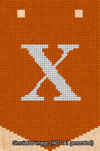 A simulated image of the stitched needlepoint design: Banner 13m Pointed X White on Orange. Not A.I. generated.