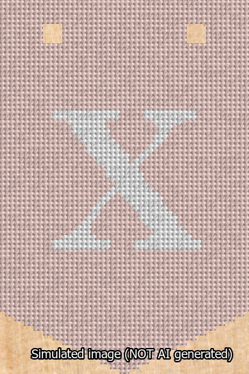A simulated image of the stitched needlepoint design: Banner 13m Pointed X White on Pink. Not A.I. generated.