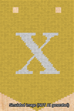 A simulated image of the stitched needlepoint design: Banner 13m Pointed X White on Yellow. Not A.I. generated.