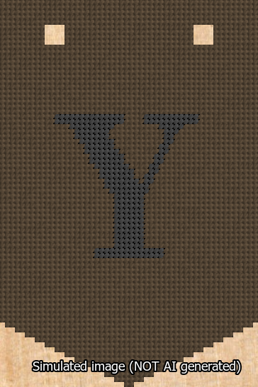 A simulated image of the stitched needlepoint design: Banner 13m Pointed Y Black on Brown. Not A.I. generated.
