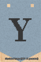 A simulated image of the stitched needlepoint design: Banner 13m Pointed Y Black on Light Blue. Not A.I. generated.