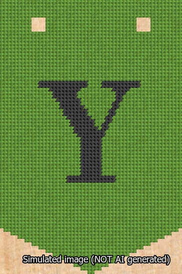 A simulated image of the stitched needlepoint design: Banner 13m Pointed Y Black on Light Green. Not A.I. generated.