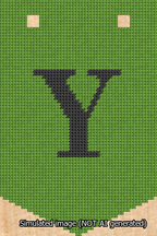 A simulated image of the stitched needlepoint design: Banner 13m Pointed Y Black on Light Green. Not A.I. generated.