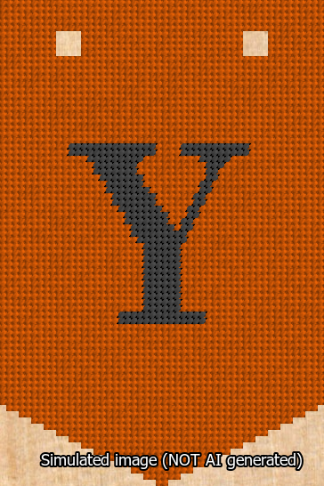 A simulated image of the stitched needlepoint design: Banner 13m Pointed Y Black on Orange. Not A.I. generated.