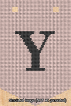 A simulated image of the stitched needlepoint design: Banner 13m Pointed Y Black on Pink. Not A.I. generated.