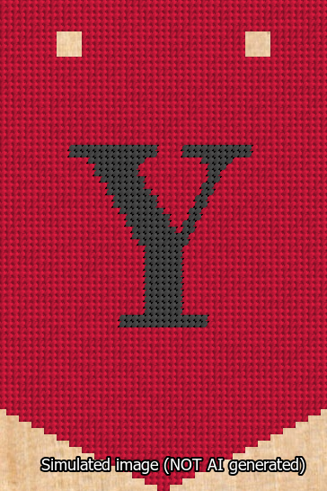 A simulated image of the stitched needlepoint design: Banner 13m Pointed Y Black on Red. Not A.I. generated.