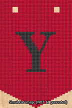 A simulated image of the stitched needlepoint design: Banner 13m Pointed Y Black on Red. Not A.I. generated.