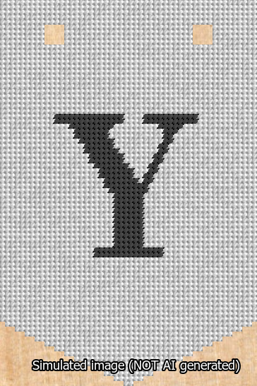 A simulated image of the stitched needlepoint design: Banner 13m Pointed Y Black on White. Not A.I. generated.