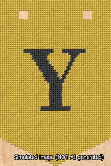 A simulated image of the stitched needlepoint design: Banner 13m Pointed Y Black on Yellow. Not A.I. generated.