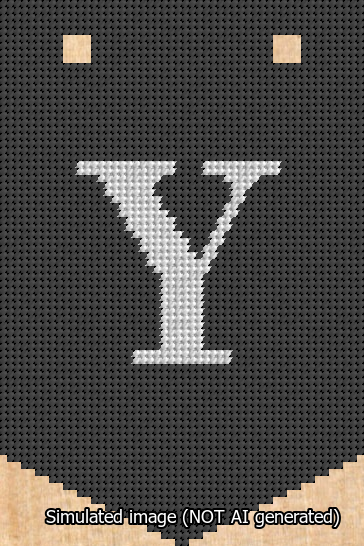 A simulated image of the stitched needlepoint design: Banner 13m Pointed Y White on Black. Not A.I. generated.