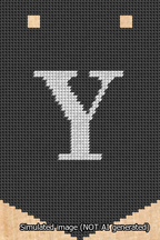 A simulated image of the stitched needlepoint design: Banner 13m Pointed Y White on Black. Not A.I. generated.