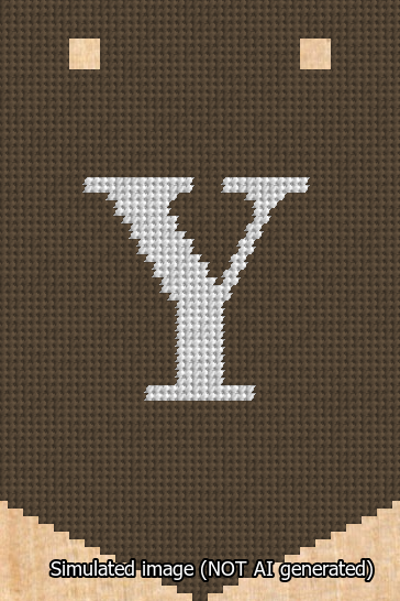 A simulated image of the stitched needlepoint design: Banner 13m Pointed Y White on Brown. Not A.I. generated.