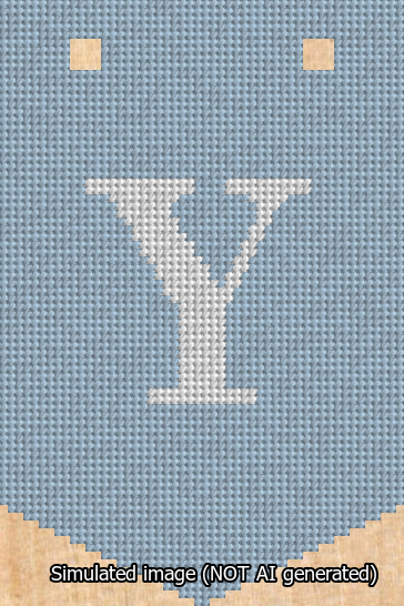 A simulated image of the stitched needlepoint design: Banner 13m Pointed Y White on Light Blue. Not A.I. generated.