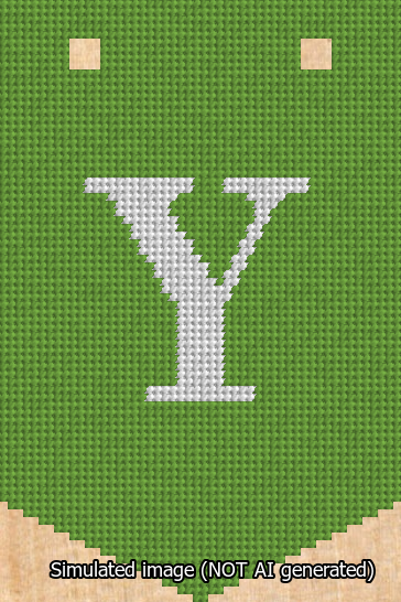 A simulated image of the stitched needlepoint design: Banner 13m Pointed Y White on Light Green. Not A.I. generated.