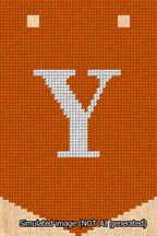 A simulated image of the stitched needlepoint design: Banner 13m Pointed Y White on Orange. Not A.I. generated.