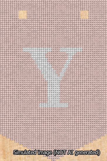 A simulated image of the stitched needlepoint design: Banner 13m Pointed Y White on Pink. Not A.I. generated.