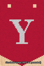 A simulated image of the stitched needlepoint design: Banner 13m Pointed Y White on Red. Not A.I. generated.